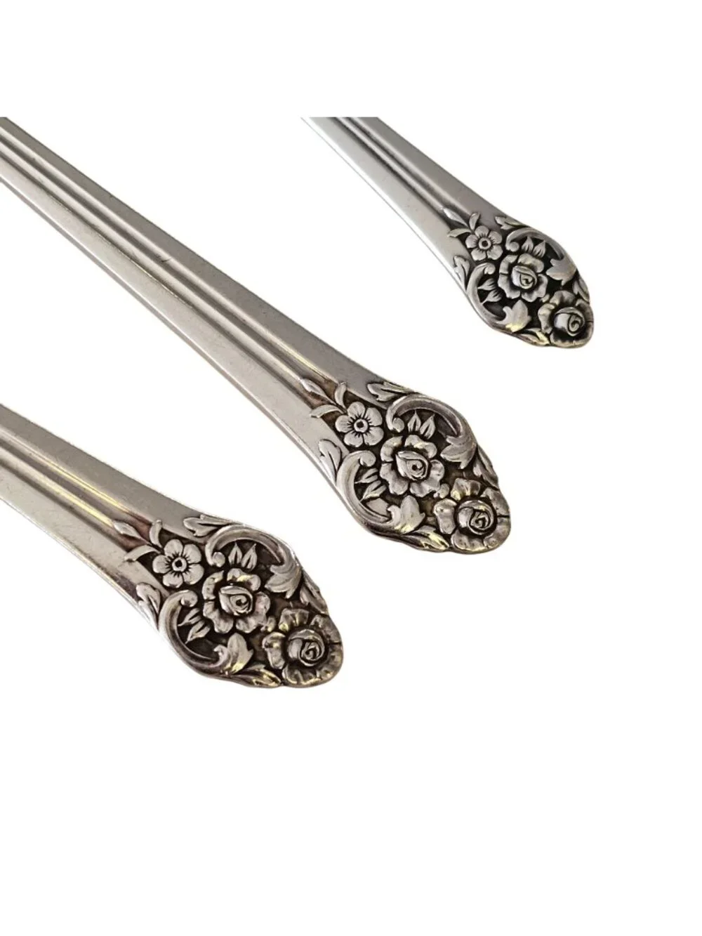 3 Rogers Plantation Silverplate Serving Spoons Oneida Silver Rose Floral vtg